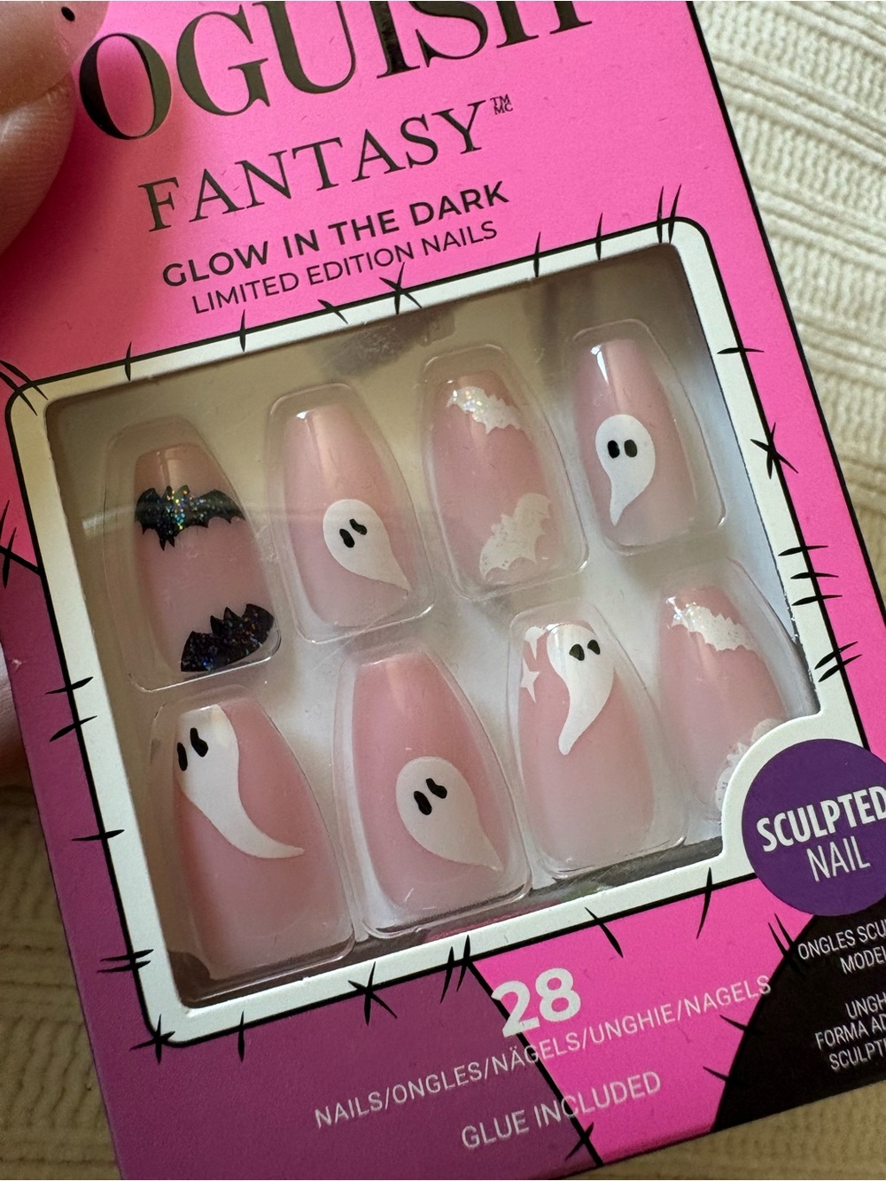 Kiss Voguish Fantasy Pink Glow-In-The-Dark Sculpted Nails with Ghost Halloween - Picture 3 of 7